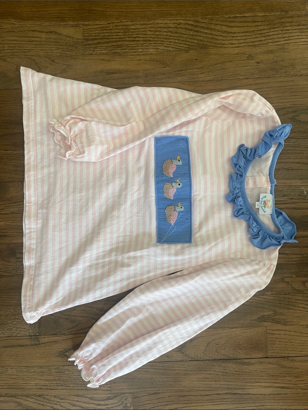 Smocked Pink Stripe Long-Sleeve Busy Bee Smocks girl 7 duck